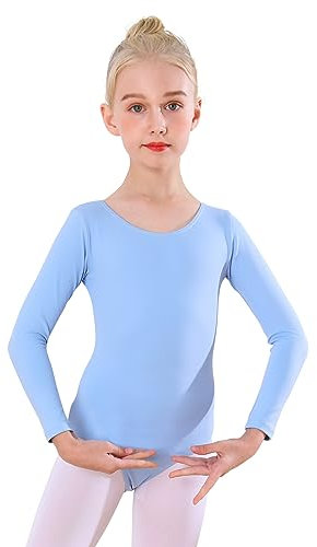 Bezioner Ballettkleidung Mädchen, Kinder Ballett Trikot Ballettanzug Lange Ärmel TanzBody for 3-12 Jahre Blau 110