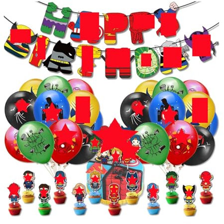 34pcs Anime Character Birthday Party Set, XINBOHUI-Anime Puppet Theme Party Decoration Party Gift for Kids Happy Birthday Birthday Banner, Cupcake Plugin