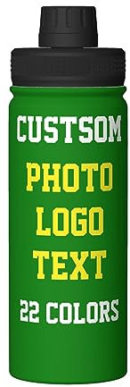 Personalised Water Bottles with Name/Photo for Kids Adults, Custom Stainless Steel Insulated Drink Bottle with Picture Text for Women Mens, Large Capacity Sports Bottle for Hiking Travel, Green