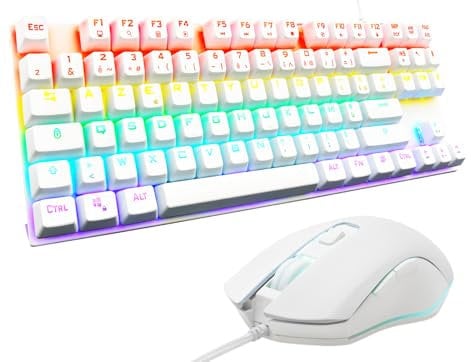 The G-Lab Combo Mercury - Pack Clavier Et Souris Gamer Mécanique Programmable- Clavier Gaming Mécanique Tkl, RGB, Switch Red, Azerty- Souris Gaming RGB, 6 Boutons 7200 Dpi [Blanc] - New