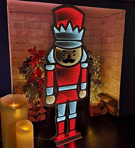 Samuel ALEXANDER 87cm LED Infinity Standing Christmas Nutcracker Decoration with Metal Base in Red & White