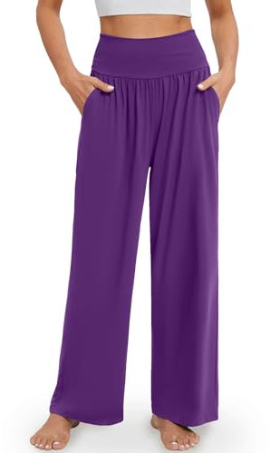 Gracyoga Pantaloni a gamba larga da donna casual pantaloni della tuta da yoga larghi comodi a vita alta pigiama pantaloni fluidi con tasche, Viola scuro, 3XL