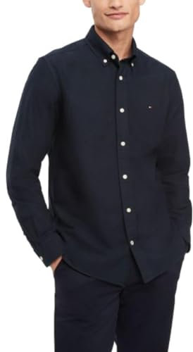 Tommy Hilfiger Chemise Oxford boutonnée à manches longues pour homme, coupe droite, Desert Sky, Taille XL
