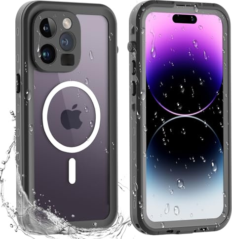 WindRen für iPhone 14 Pro Max Hülle Wasserdicht,Outdoor Handyhülle 360 Grad Schutzhülle mit MagSafe, iPhone 14 Pro Max Case mit Displayschutz,Schwarz
