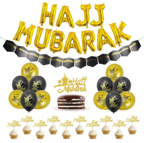 Hajj Mubarak Party Dekoration Folienballons Kuchen Cupcake Toppers - Gold