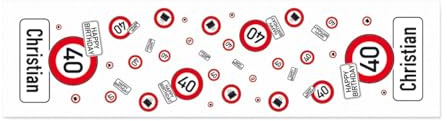 Herz & Heim® Tischläufer zum Geburtstag - Happy Birthday - mit Namensaufdruck (Verkehrsschild, 40x150cm)