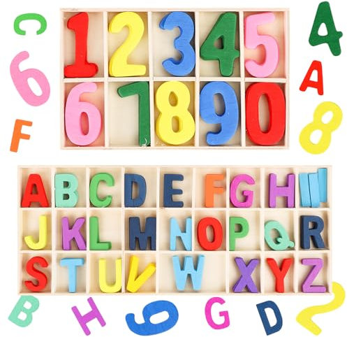 RUNEAY Holzbuchstaben Klein Mit Zahlen 180 Stück, Bunt Großbuchstaben A-Z, Nummern 0-9, Zum Basteln für DIY, Türschilder, Kinderzimmertür, Home Decoration, Hochzeit Deko