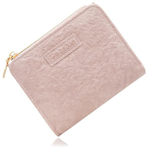 Damen Geldbeutel, klein Leder Kleines Portemonnaie Mini Kurzer Damen Geldbeutel mit Zipper Münzfach Brieftasche, Hochwertiges Mini mit Kreditkartenetui, Fashion für Frauen Mädchen (Rosa)