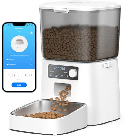 oneisall 3.5L Futterautomat Katze, WiFi Intelligenter Katzenfutter Automat, APP-Steuerung, 1-10 Mahlzeiten pro Tag, Futterspender für Katzen/Hunde, mit Edelstahlnapf