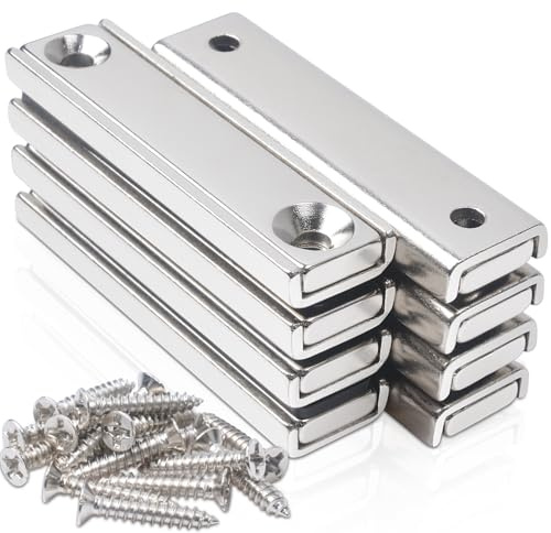 swihorab 8 Stück Neodym Magnete Extra Stark, 50x13,5x5mm Magnete Stark Groß Schraubbar Magneten Rechteckmagnete Magnete mit Loch Magnetverschluss Senkkopf Magnet Industrielle Topfmagnet mit Schrauben