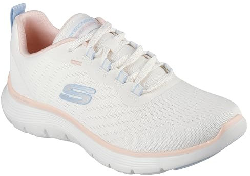 Skechers Damen Flex Appeal 5.0 New Path Sneaker, Natural Mesh/Light Blue & Peach Trim, 37.5 EU