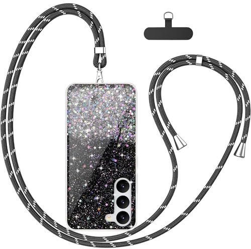 Meeter Coque pour Samsung Galaxy S23 avec Cordon, Collier Etui en Étoiles Paillettes Silicone Souple TPU Housse Protection Cover Necklace Lanière Case Compatible avec Samsung Galaxy S23