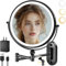 Beleuchteter Make-up-Spiegel, 22,9 cm, 4000 mAh, wiederaufladbar, doppelseitig, 1 x / 10-fache Vergrößerung, Spiegel mit Licht, 3 Farblichter, Touch-Dimmbar, verlängerter Arm, 360° drehbar