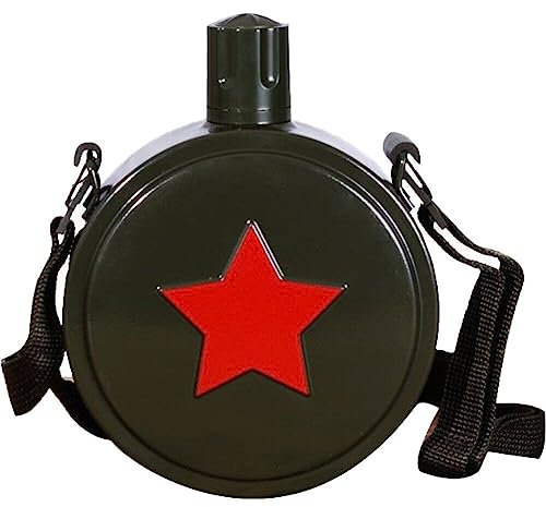 Glixoft Cantimplora Militar De Gran Capacidad De 800ml, Botella De Agua con Patrón De Estrella De Acero Inoxidable, Cantimplora con Correa De Transporte para Acampar Aire Libre