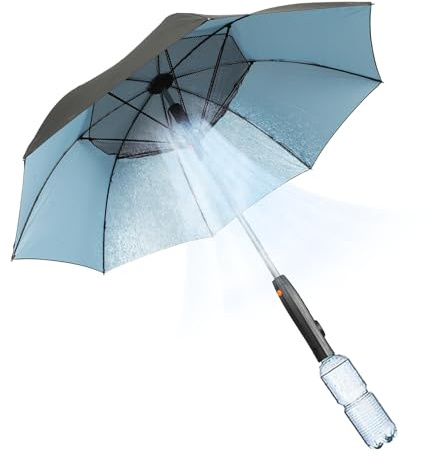 Annadue 3 in 1 Umbrella with Fan and Spray, Sun Umbrella with 8 Ribs, Portable Cooling Umbrella Umbrellas for Outdoor Summer (Blue)