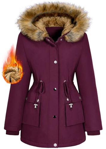 heekpek Women's Winter Hooded Jackets Warm Fleece Lined Ladies Long Coats Waterproof Windproof Parka Outerwear Wine Red S