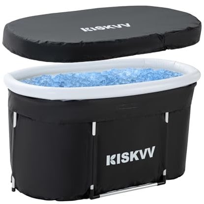 Bañera de Hielo Ovalada con Tapa, KISKVV 115x55x57cm Bañera Plegable para Deportistas, Barril de Hielo Aislado para Interior Exterior, Bañera de Recuperación, Barril de Hielo para Adultos