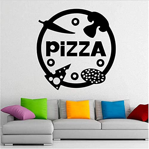 TUOQIANNAN Removable wall sticker - Delicious pizza graphic for dining room, kitchen and living room decoration - Black vinyl wall sticker 42 x 43 cm