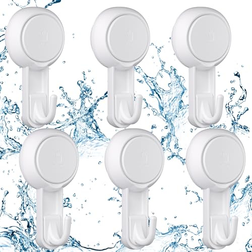 Luxear Lot 6 Crochets Ventouses Mural Crochet Vacuum Salle de Bain | Puissante Ventouse Porte Couronne Serviette Peignoir Manteau Torchon, Ustensile Ventouse Cuisine Douche Plastique Blanc