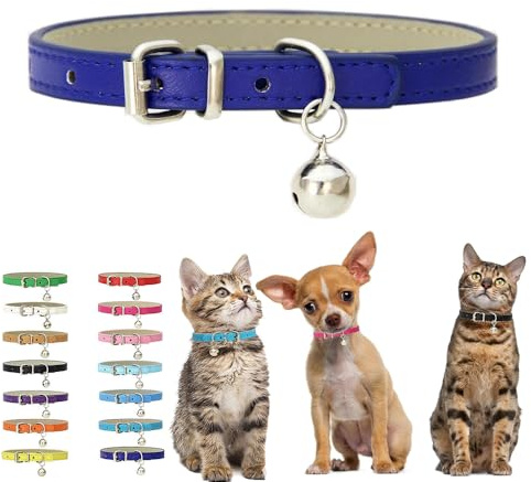 Dunkelblaues Welpenhalsband mit Glöckchen, weiches PU-Leder, Kätzchen-Hundehalsband, verstellbare Schnalle, für XXS, XS, XS, XS, XS, XS, klein, klein, für Damen, Herren, Jungen, Mädchen, Haustiere,