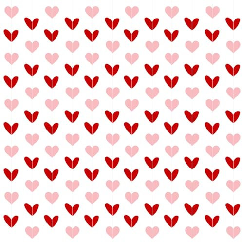 TaoQ C 12 Stück Valentinstag Herz Banner Rot Rosa Papier Herz Hängende Banner Valentinstag Herz Girlanden für Valentinstag Hochzeit Jubiläum Geburtstagsfeier Dekoration