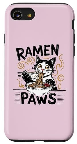 iPhone SE (2020) / 7 / 8 Cute Funny Cat Eating Ramen Retro Japanese Noodles Kawaii Case
