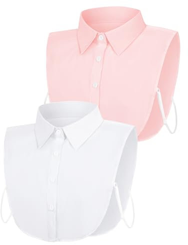 MELLIEX 2 Pièces Faux Col Femme, Classique Col Amovible, Élégant Col de Chemise, Blanc & Rose