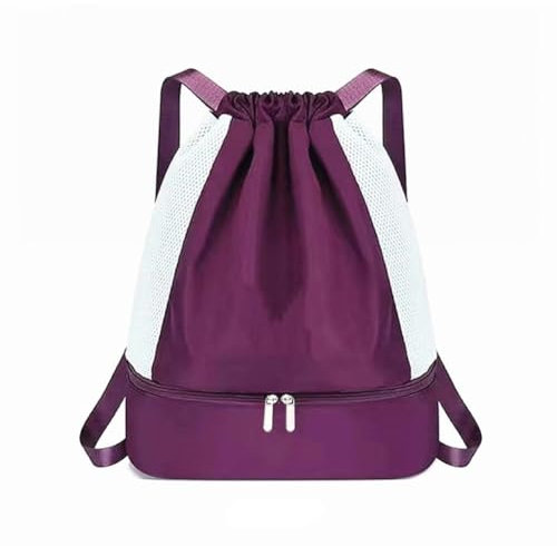 Großer Rucksack mit Kordelzug, Sportbeutel und Turnbeutel für Jungen und Damen, Sportrucksack mit Schuhfach, Basketball- und Schwimmtasche, ideal für Fitnessstudio (Lilarot)