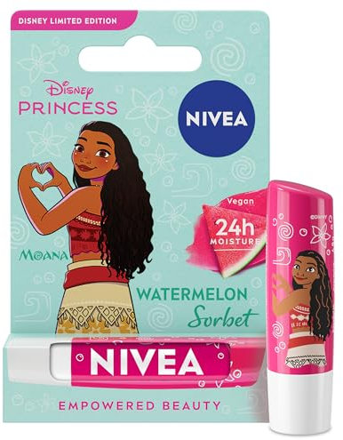 NIVEA Disney Princess Moana Limited Edition Watermelon Sorbet Lip Balm (4.8g), Unique Disney Princess Inspired Lip Balm for Kids, Contains Moisturising Shea Butter for 24 Hour Moisture