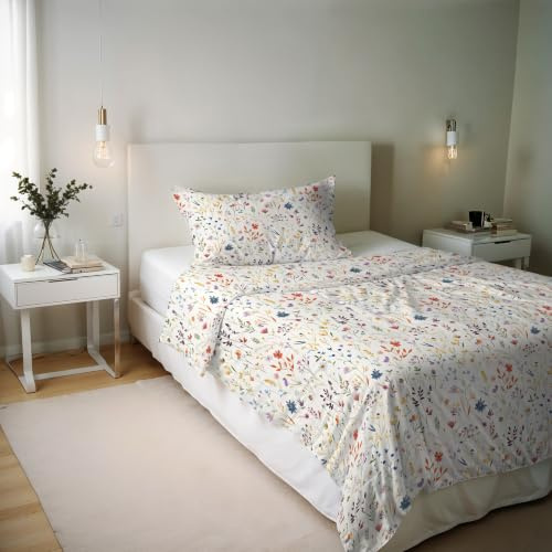 Italian Bed Linen River Cotton Single Duvet Cover Set, Made in Italy – Duvet Cover Set – Duvet Cover 150 x 200 cm with Double Flap and Pillow Cases (Single, Time)
