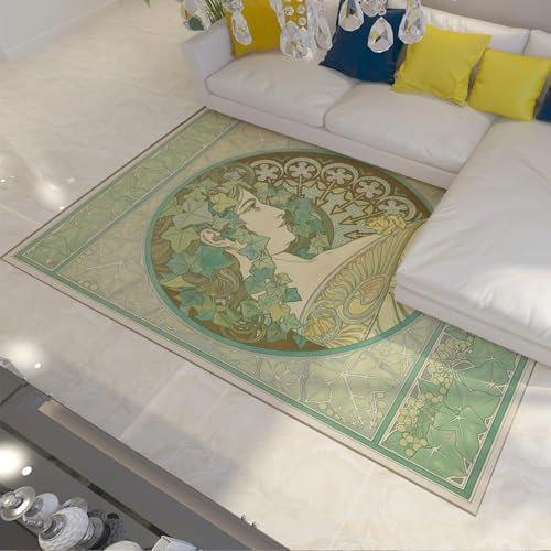 AAFUOO Alphonse Mucha Teppich für Wohnzimmer, Schlafzimmer, Küche, Efeu, rutschfest, Niederflor, groß, Vintage, waschbar, Läufer, für Flur, Küche, Esszimmer, Eingangsbereich, 50 x 140 cm