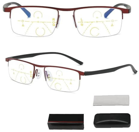 ZGYOZMNG Intelligente Blaulichtfilter Gleitsichtbrille Zoom Brille, Smart Glasses Zoom Brille Progressive Anti Automatischer Fokusanpassung Mit Brille Box für Herren Damen (red 200)