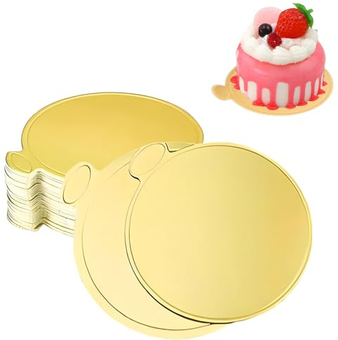 100 Stück Cakeboard Rund,8cm Kuchenbretter Karton,Cake Board, Mini Mousse Kuchen Bord, Gold Kuchenplatten,Cupcake Dessert-Anzeigeteller,Dessert Displays Tablett,Für Geburtstag,Hochzeit,Party (Gold)