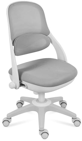 MARK ADLER Junior 4.7 Grey - Ergonomischer Kinderstuhl Drehstuhl Schreibtischstuhl - Höhenverstellbar - Rückenlehne mit Lendenstütze - Blockierbare Rollen - Für Kinder 90–160 cm - 1 Stück - Grau