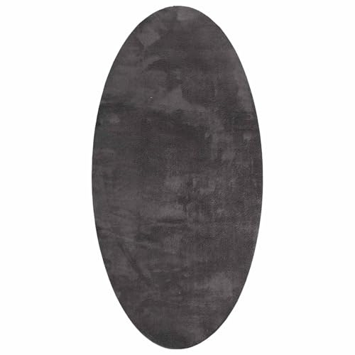 vidaXL Teppich HUARTE Anthrazit 150 x 80 cm 100%Polyester, Flur Ovaler Teppich, rutschfest, faltbar, langlebig, waschbar, Pflegeleichte Teppiche für jeden Raum