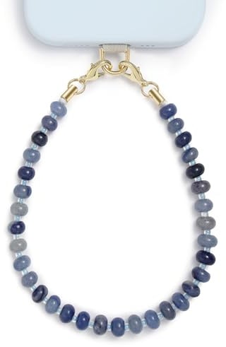 Posadina Handykette aus Naturstein, Handmade kurzer Handyanhänger mit Perlen, Beaded Handyband Phone Charm mit passgenauer Lasche