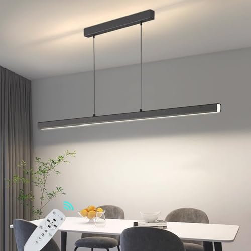 Modern LED Linear Pendant Light, 39.5 inch 40W Black Island Lights with Remote Control, Dimmable 3 Color Temperature,Light Fixture with 79 inch Adjustable Cords for Dining Room Kitchen Island