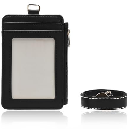 Porta Badge, Porta Badge Da Collo in Pelle PU, per Biglietti da Visita, Tessera Studentesca, Biglietti da Vista, Biglietti di Bus, Nero