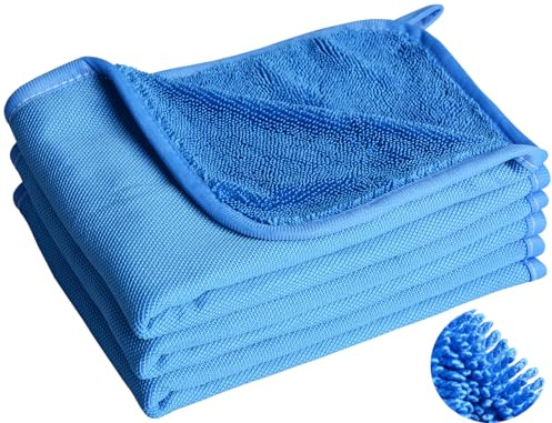 MAYOUTH Mikrofasertücher für Autopflege und Motorrad Auto Trockentuch 600 GSM Ultra Saugfähig Autopflege Reinigungstücher Mikrofaser Auto-Waschtuch kratzfrei & fusselfrei (Blau 3pcs, 30 * 40cm)