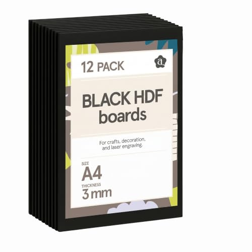 Ayurvana MDF-Platten Schwarz A4 – 12 Stück, 3 mm – Für Lasergravur, CNC, Deko & Basteln – Matte Oberfläche, kein Grundieren nötig – Inklusive Schleifpapier