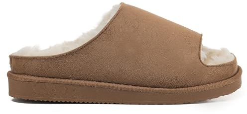 Polar Women’s Fur Lined Slide Slippers – Suede Upper, Cozy Faux Fur Lining, Lightweight EVA Sole, Non-Slip Grip – Warm Indoor Outdoor Slip-On Comfort Sandals