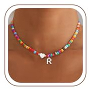 SLOONG Bunte Perlenkette für Frauen Mädchen - Herz Kette Mit Buchstaben | Handgefertigt Boho Perlen Buchstaben Kette Personalisierte Schmuck Geburtstagsgeschenk Geschenke für Damen Kinder Teenager