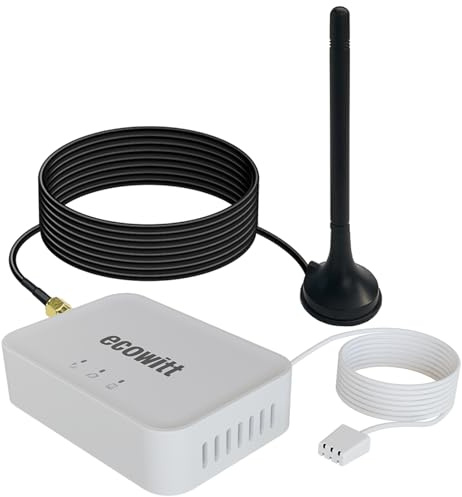 ECOWITT WLAN- und Ethernet-Gateway GW3010 für Heimwetterstationen, integrierte 3-in-1-Sensoren für Temperatur, Luftfeuchtigkeit und Luftdruck mit SD-Kartenanschluss, 0,85 m Kabel, große Reichweite