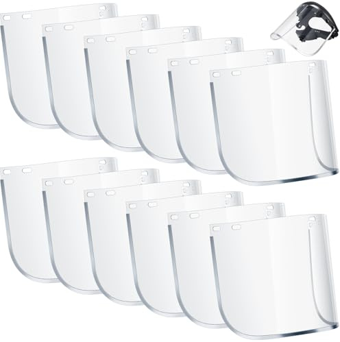 Kingdder 12 Pcs Clear Face Shield Replacement for Grinding and Cutting, 15x 8x 0.04 Inches Safety Faceshield Visors (PET, Aluminum Edge)