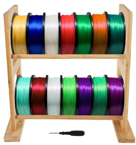 3D Drucker Zubehör Höhere Version Filament Aufbewahrungsrega Holz 3D Drucker Filament Lagerregal Desktop 2 Etagen Spulenhalter Stand für Home Office Workshop Studio