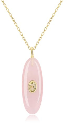 COAI Collana da Donna in Acciaio Inox Placcato Oro 18K con Ciondolo Ovale di Pietre Naturali con Zirconia Cubica Gialla, Collana Pietre Dure da Donna - Ametista, Quarzo Rosa e Fluorite Verde