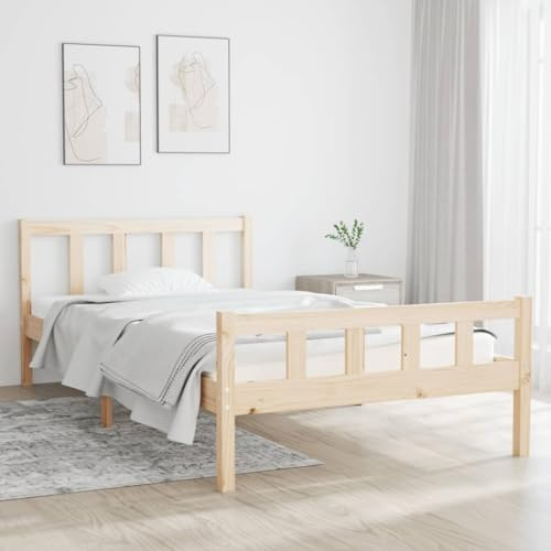 Bucmath Massivholzbett 100x200 cm, Kiefer Natur, Einzelbett Rahmen aus Massivholz, Robustes Bettgestell für Schlafzimmer, Erwachsene, Jugendliche