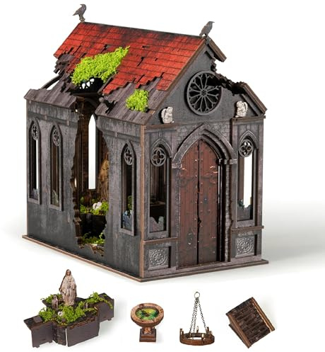 NookMaster Book Nook Kit mit LED 3D Holzpuzzle Buchstütze Bücherregal Deko | Verlorene Kathedrale Gothic Miniatur Kirche mit Nook Light, DIY Bausatz Geschenk für Erwachsene und Architektur-Fans