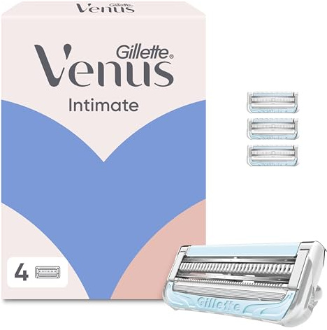 Gillette Venus Intimate Rasierklingen Damen, 4 Original Ersatzklingen, Grau | mit Einem Hauch von Aloe Vera für Damenrasierer, Nassrasierer für Den Intimbereich