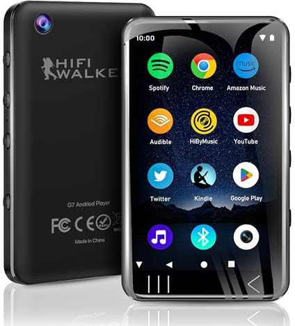 HIFI WALKER G7 MP3 Player with Bluetooth & WiFi, 144GB Android 13 Music Player (16GB+128GB), 4” HD Touchscreen MP4 Player with 3GB RAM, 1080p Video, Portable Spotify Player for Kids & Adults, Black